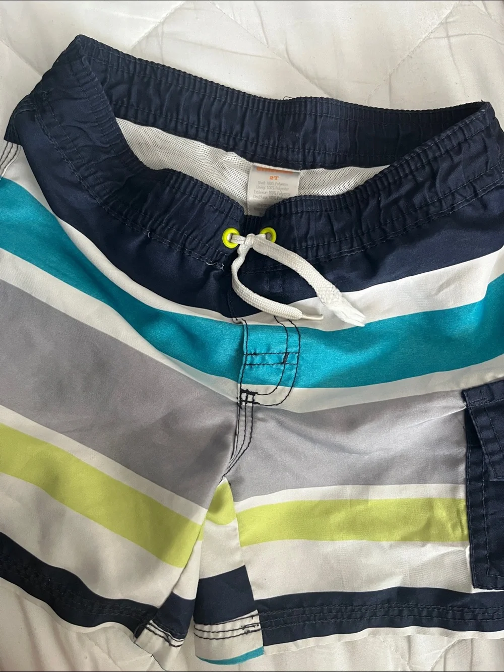 Kids Gymboree 2t Striped Swim Shorts with Lime and Teal Accents